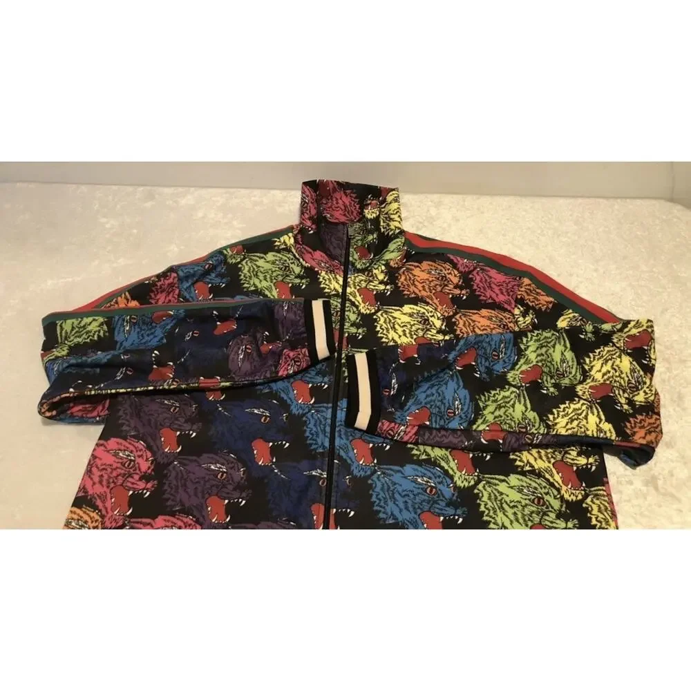 NWT Gucci Rainbow Panther Face Technical Web Striped Jersey Jacket 48/M $2480.00